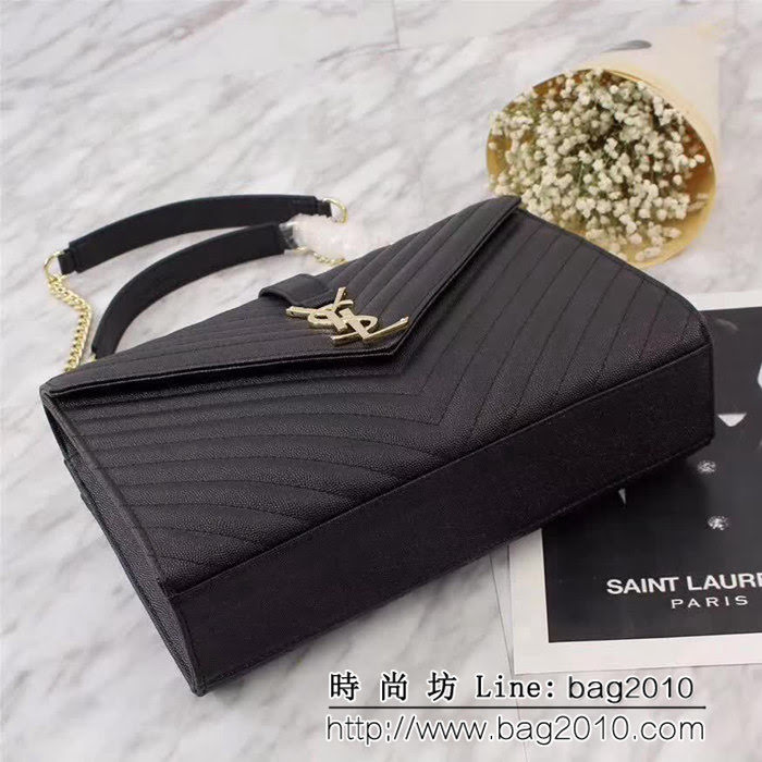 YSL聖羅蘭 經典款 互扣式金屬YSL標誌 原版球紋皮黑色肩背包 26588 YAS1013